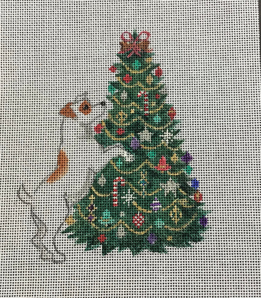 Jack Russell with Christmas Tree